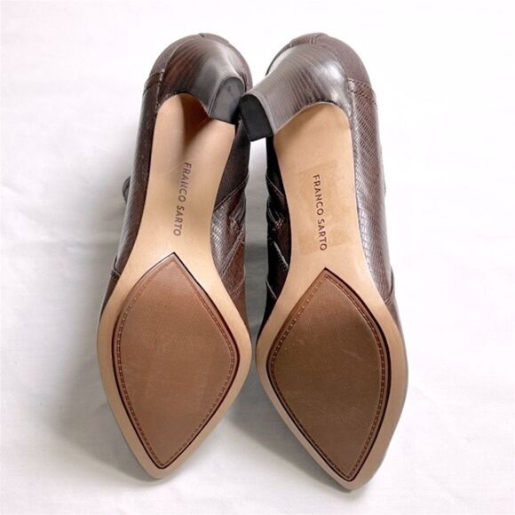 NWOT Franco Sarto Brown Leather Pointed Toe High Heel Booties - Picture 6 of 6